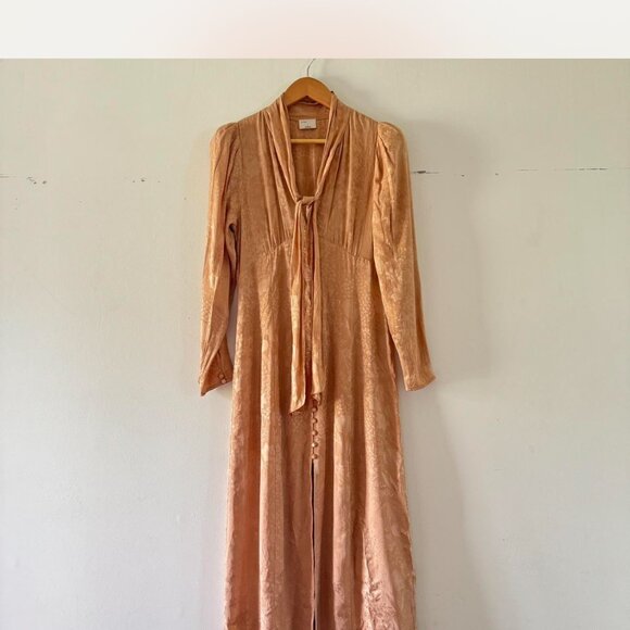 Wilfred Le Fou Mambo Silk Midi Dress | Beige Brocade Size 6 - Picture 3 of 6